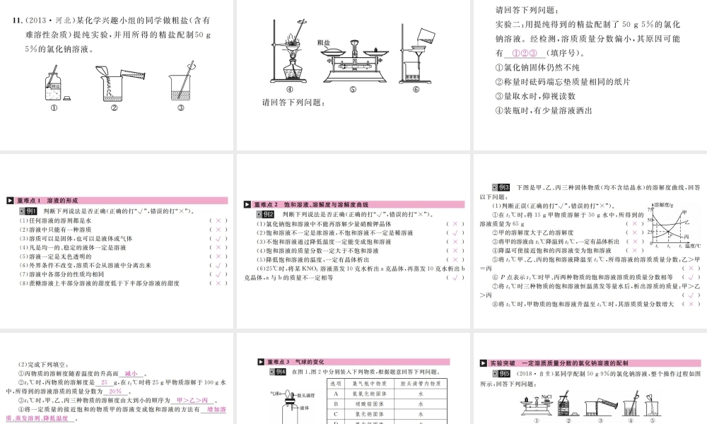 （河北专版）中考化学复习 主题一 身边的化学物质 第4讲 常见的溶液课件-人教版初中九年级全册化学课件