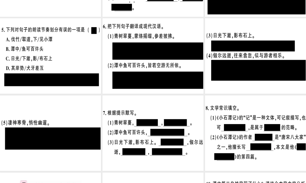 （河南专版）春八年级语文下册 第三单元 10 小石潭记习题课件 新人教版-新人教版初中八年级下册语文课件