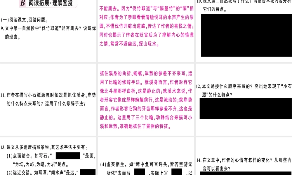 （河南专版）春八年级语文下册 第三单元 10 小石潭记习题课件 新人教版-新人教版初中八年级下册语文课件