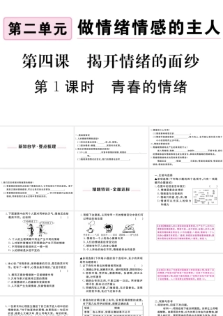 （河南专版）七年级道德与法治下册 第二单元 做情绪情感的主人 第四课 揭开情绪的面纱 第1框 青春的情绪习题课件 新人教版-新人教版初中七年级下册政治课件