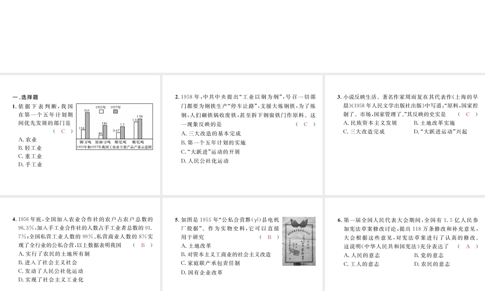 （河北专版）中考历史总复习 第8讲 社会主义道路的探索考点攻关练课件-人教版初中九年级全册历史课件