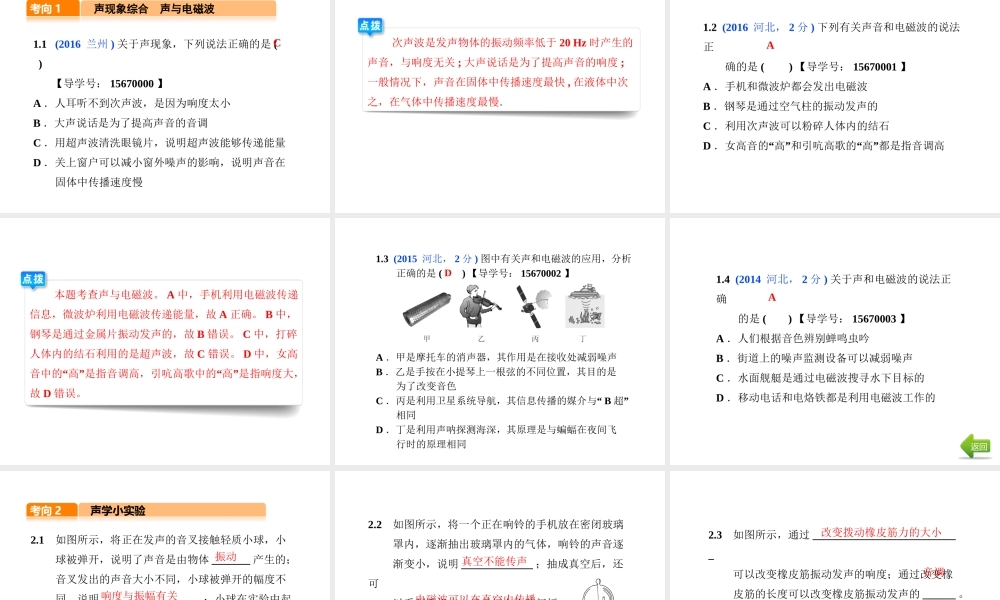 （河北专版）中考物理总复习 第1讲 声现象课件-人教版初中九年级全册物理课件