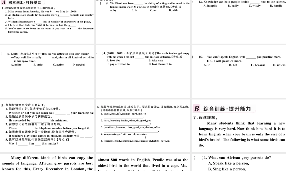 （河北专版）秋九年级英语全册 Unit 1 How can we become good learners第四课时习题课件（新版）人教新目标版-（新版）人教新目标版初中九年级全册英语课件