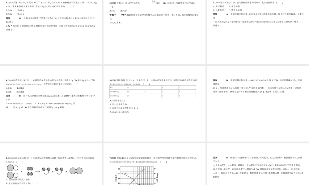（河北专版）中考化学复习 专题十 质量守恒定律、化学方程式（试卷部分）课件-人教版初中九年级全册化学课件