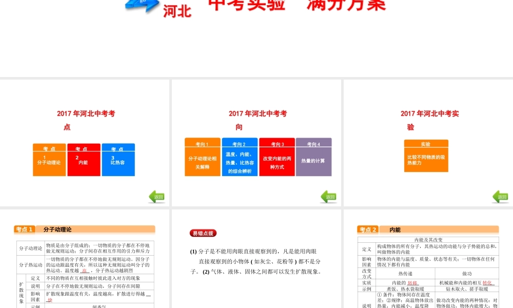（河北专版）中考物理总复习 第5讲 分子动理论 内能 比热容课件-人教版初中九年级全册物理课件