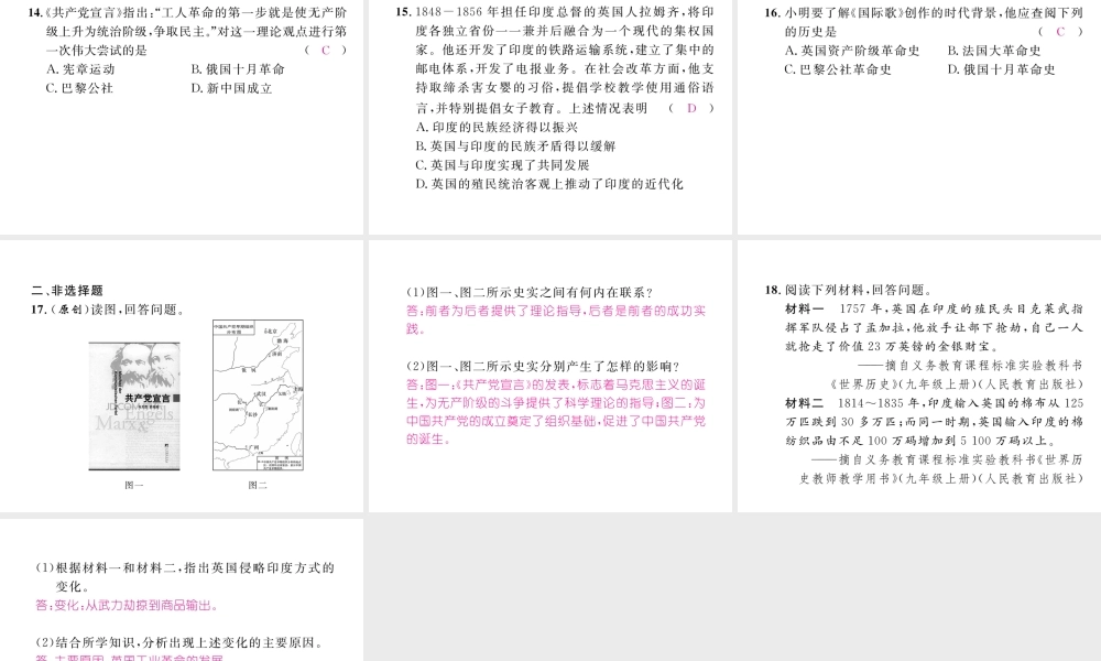 （河北专版）中考历史总复习 第14讲 殖民扩张与殖民地人民的抗争 国际工人运动与马克思主义的诞生考点攻关练课件-人教版初中九年级全册历史课件
