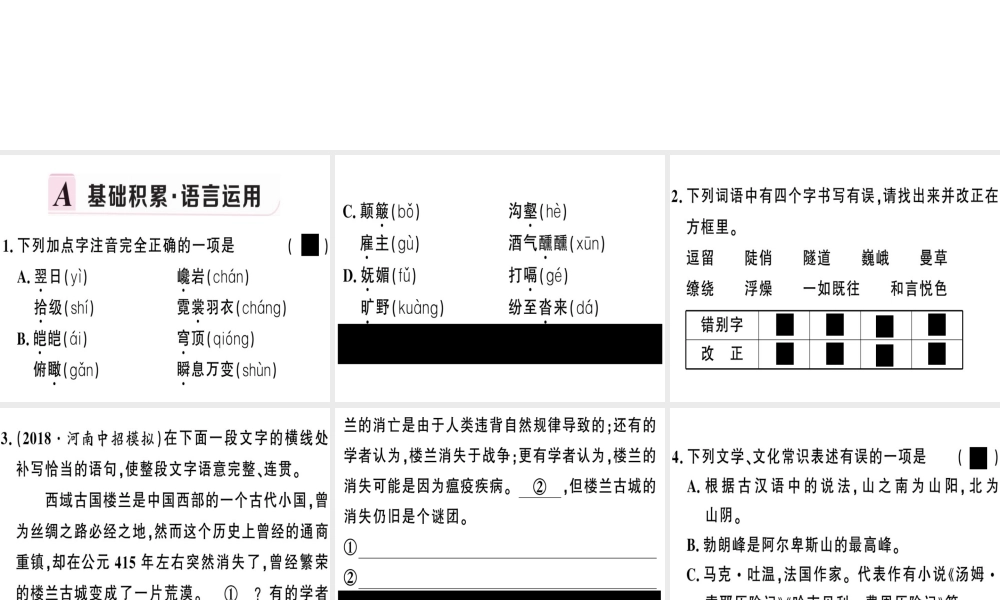 （河南专版）春八年级语文下册 第五单元 19 登勃朗峰习题课件 新人教版-新人教版初中八年级下册语文课件