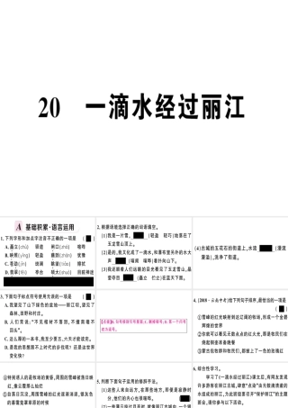 （河南专版）春八年级语文下册 第五单元 20 一滴水经过丽江习题课件 新人教版-新人教版初中八年级下册语文课件