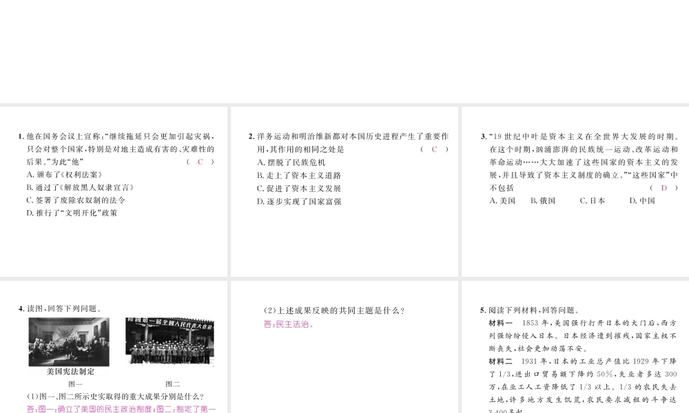 （河北专版）中考历史总复习 第15讲 资产阶级统治的巩固与扩大命题强化练课件-人教版初中九年级全册历史课件