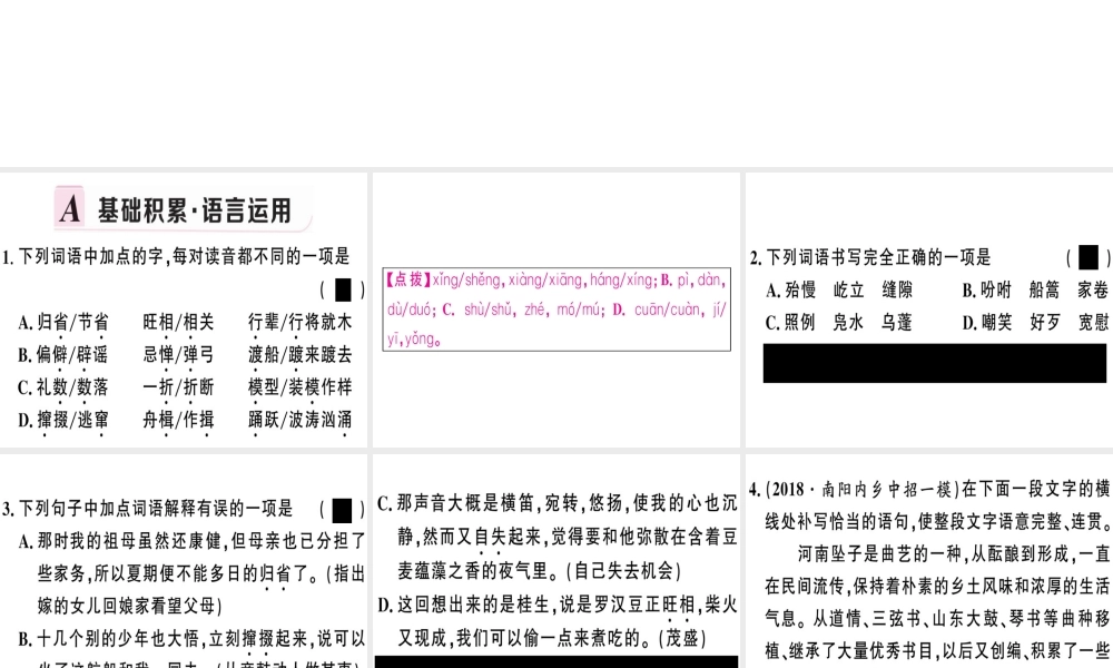 （河南专版）春八年级语文下册 第一单元 1 社戏习题课件 新人教版-新人教版初中八年级下册语文课件