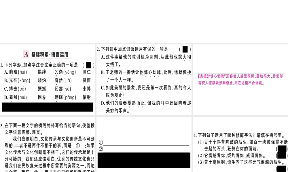 （河南专版）春八年级语文下册 第一单元 3 安塞腰鼓习题课件 新人教版-新人教版初中八年级下册语文课件