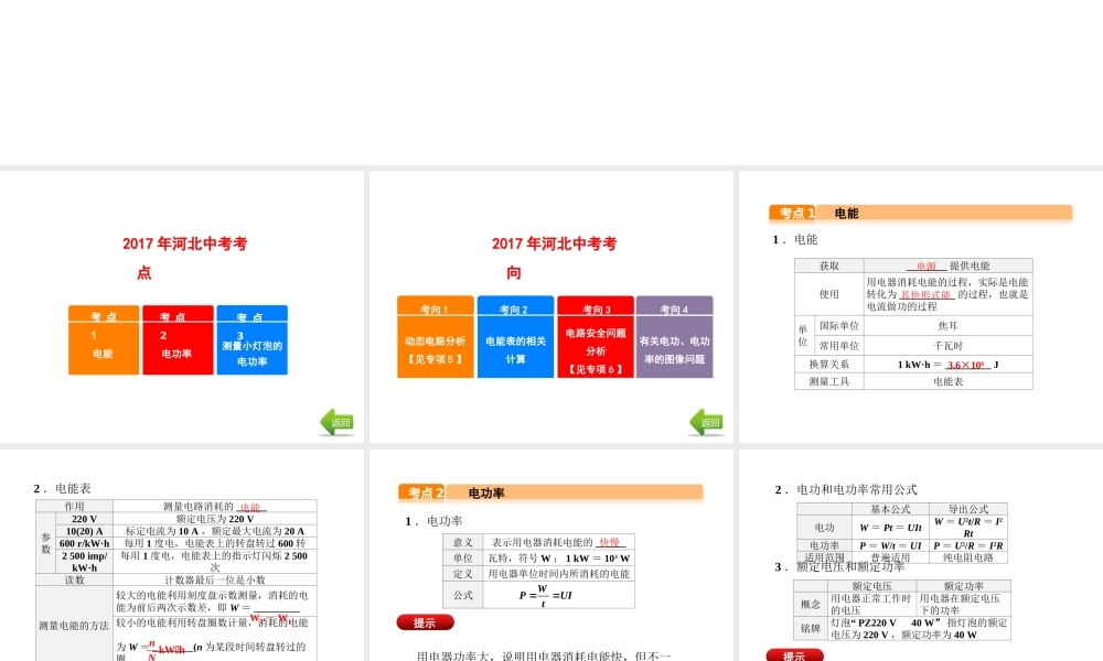 （河北专版）中考物理总复习 第18讲 电能 电功率课件-人教版初中九年级全册物理课件