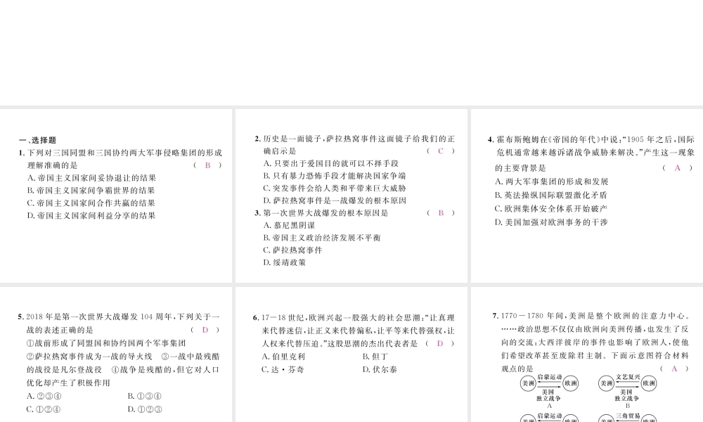 （河北专版）中考历史总复习 第17讲 第一次世界大战 近代科技与思想文化考点攻关练课件-人教版初中九年级全册历史课件