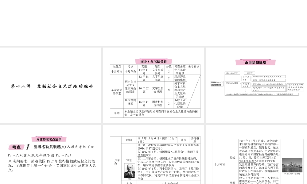 （河北专版）中考历史总复习 第18讲 苏联社会主义道路的探索必考考点清单课件-人教版初中九年级全册历史课件
