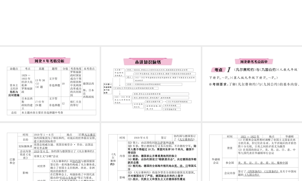 （河北专版）中考历史总复习 第19讲 凡尔赛—华盛顿体系下的世界必考考点清单课件-人教版初中九年级全册历史课件