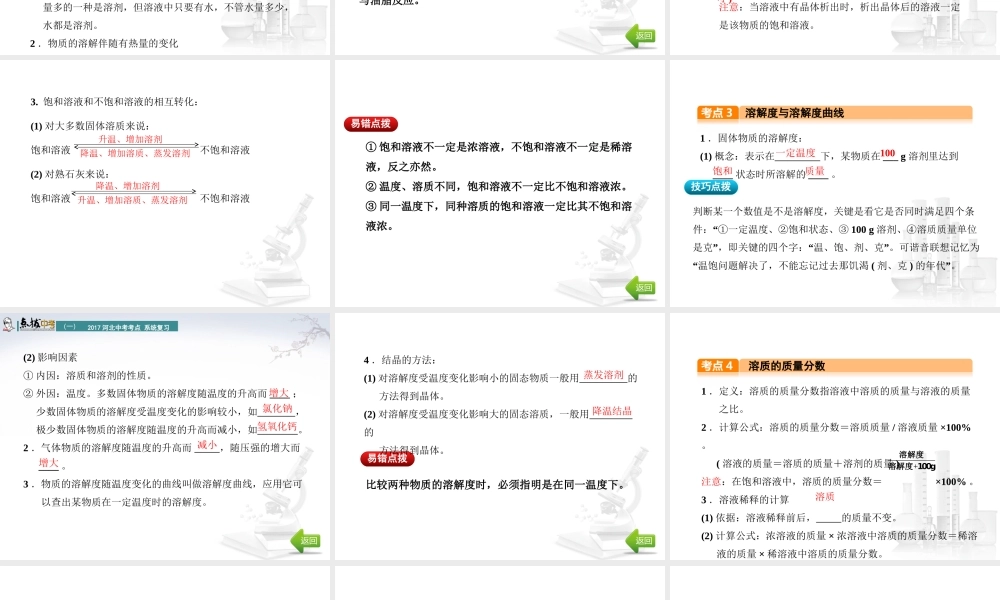 （河北专版）中考化学总复习 第1单元 身边的化学物质 第4讲 溶液课件-人教版初中九年级全册化学课件