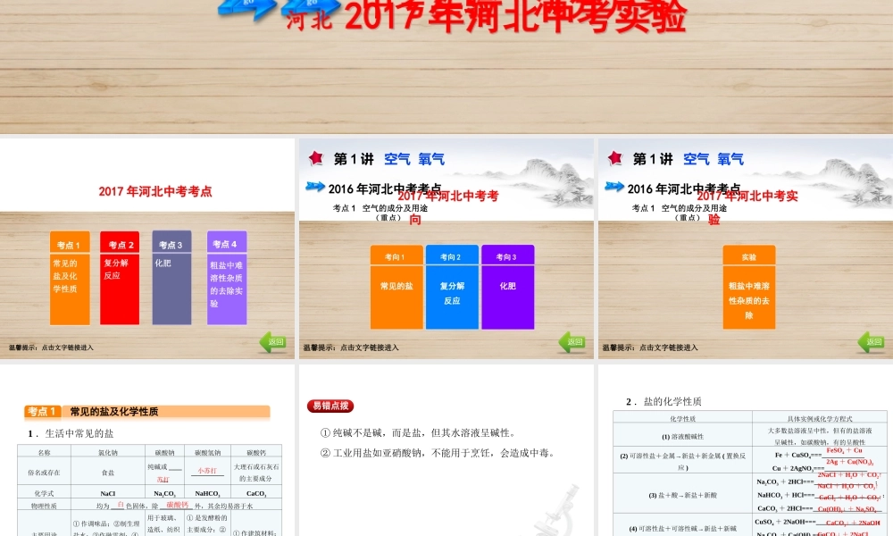 （河北专版）中考化学总复习 第1单元 身边的化学物质 第7讲 盐 化肥课件-人教版初中九年级全册化学课件