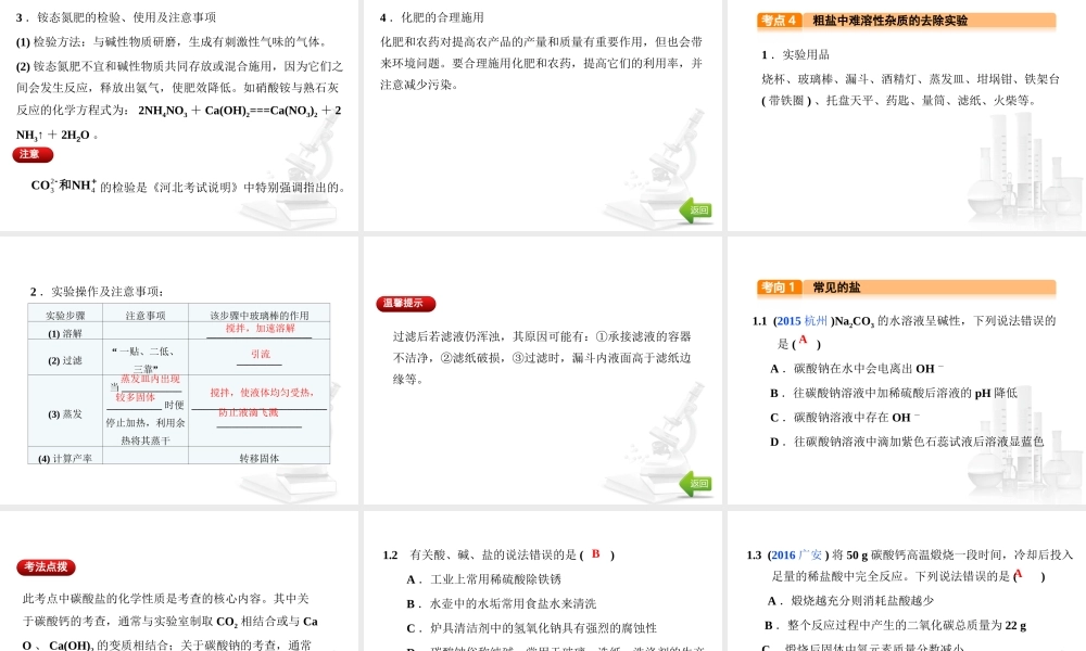 （河北专版）中考化学总复习 第1单元 身边的化学物质 第7讲 盐 化肥课件-人教版初中九年级全册化学课件