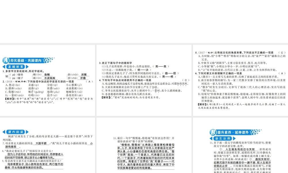 （河南专版）七年级语文上册 第二单元 第6课 散步习题课件 新人教版-新人教版初中七年级上册语文课件