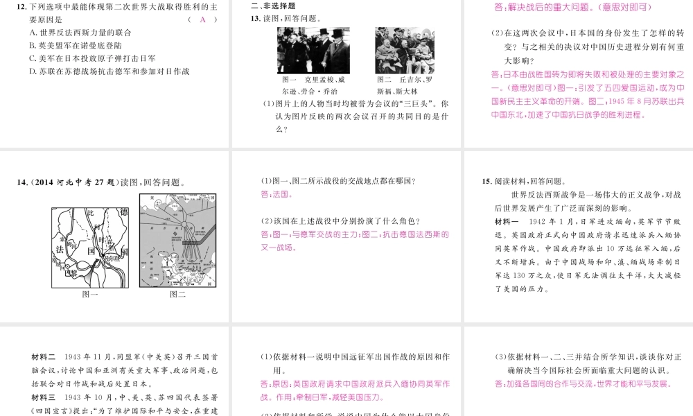 （河北专版）中考历史总复习 第20讲 第二次世界大战考点攻关练课件-人教版初中九年级全册历史课件