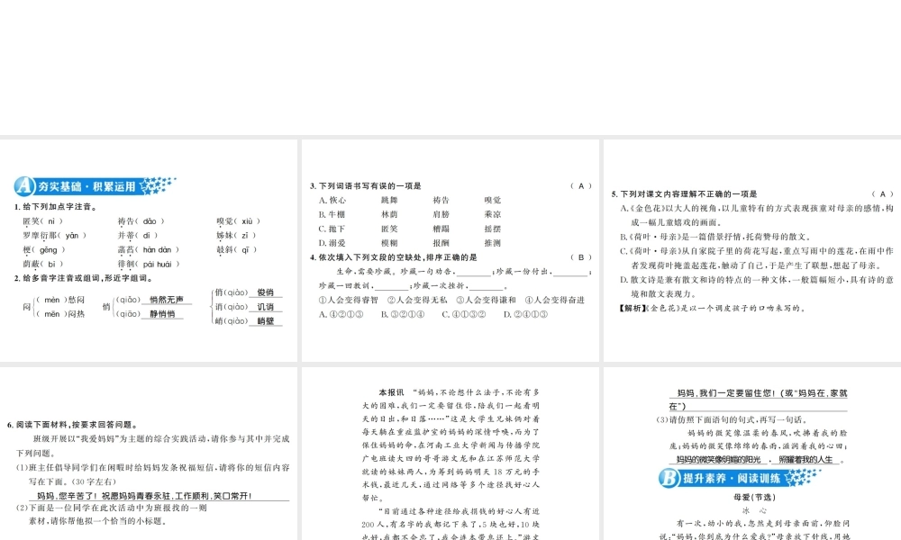 （河南专版）七年级语文上册 第二单元 第7课 散文诗两首习题课件 新人教版-新人教版初中七年级上册语文课件