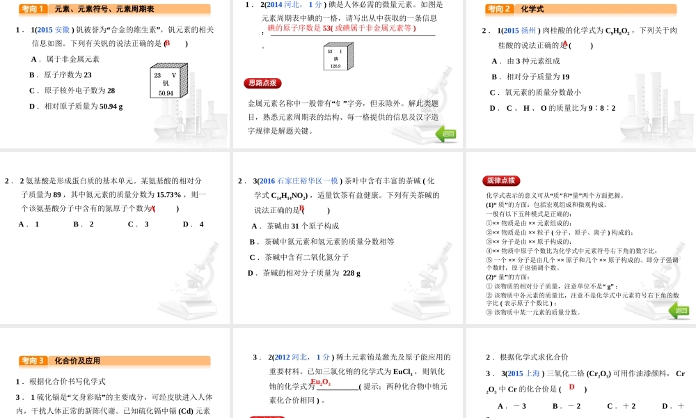 （河北专版）中考化学总复习 第2单元 物质构成的奥秘 第9讲 物质的组成及其表示课件-人教版初中九年级全册化学课件