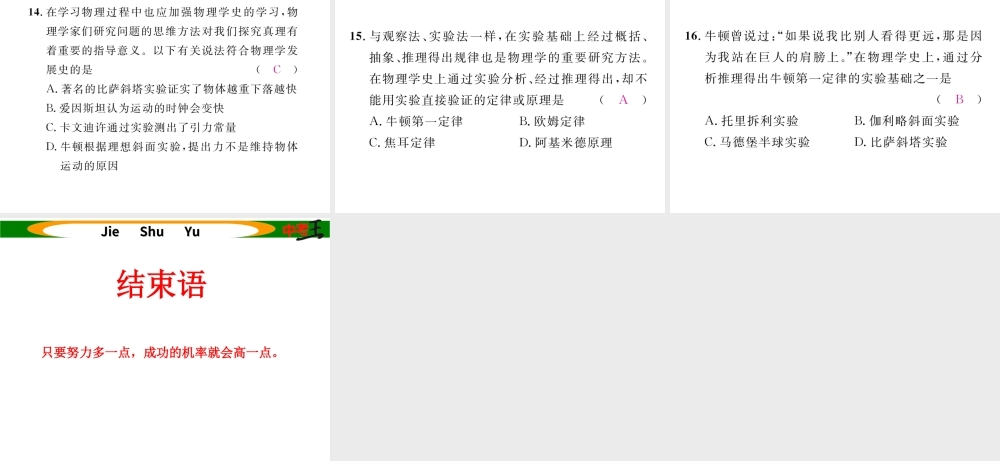 （河北专版）中考物理总复习 第二编 重点题型突破 专题一 物理学史课件-人教版初中九年级全册物理课件