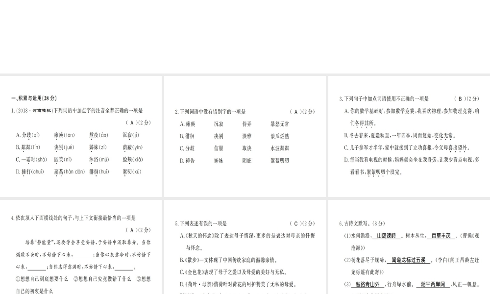 （河南专版）七年级语文上册 第二单元综合测评课件 新人教版-新人教版初中七年级上册语文课件