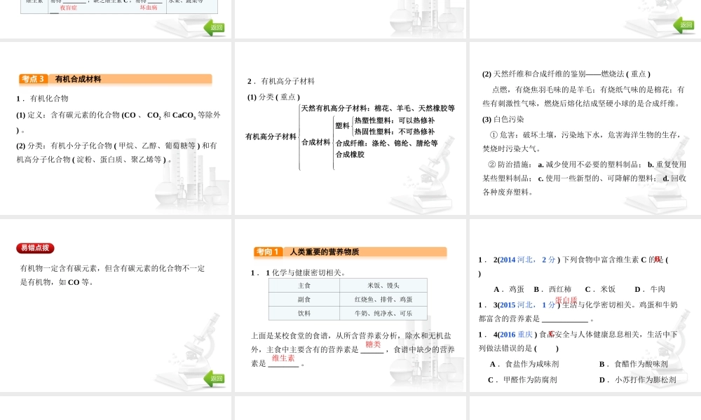 （河北专版）中考化学总复习 第4单元 化学与社会发展 第13讲 化学与生活课件-人教版初中九年级全册化学课件