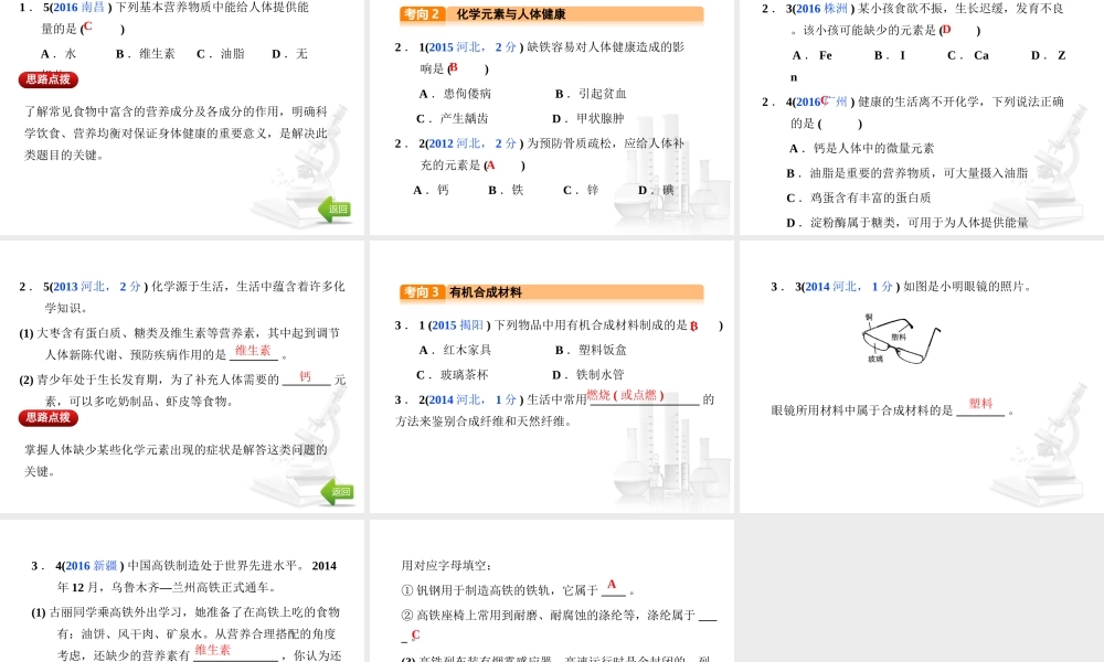 （河北专版）中考化学总复习 第4单元 化学与社会发展 第13讲 化学与生活课件-人教版初中九年级全册化学课件