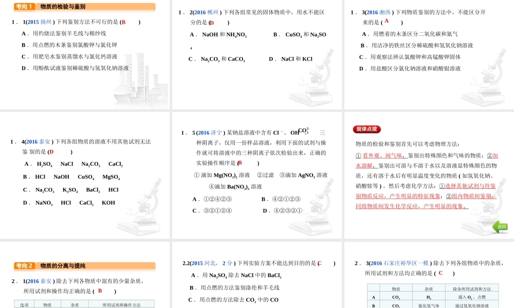 （河北专版）中考化学总复习 第5单元 科学探究 第15讲 物质的检验和鉴别、分离和提纯课件-人教版初中九年级全册化学课件