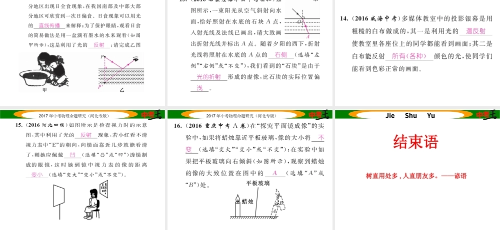 （河北专版）中考物理总复习 第一编 教材知识梳理 第二讲 光现象 优化训练2 光现象课件-人教版初中九年级全册物理课件