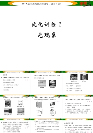 （河北专版）中考物理总复习 第一编 教材知识梳理 第二讲 光现象 优化训练2 光现象课件-人教版初中九年级全册物理课件
