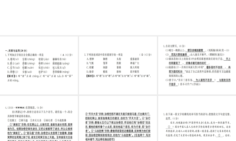 （河南专版）七年级语文上册 第六单元综合测评课件 新人教版-新人教版初中七年级上册语文课件