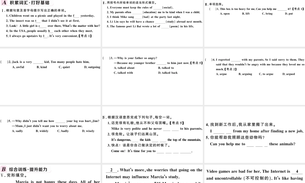 （河北专版）秋九年级英语全册 Unit 7 Teenagers should be allowed to choose their own clothes第二课时习题课件（新版）人教新目标版-（新版）人教新目标版初中九年级全册英语课件
