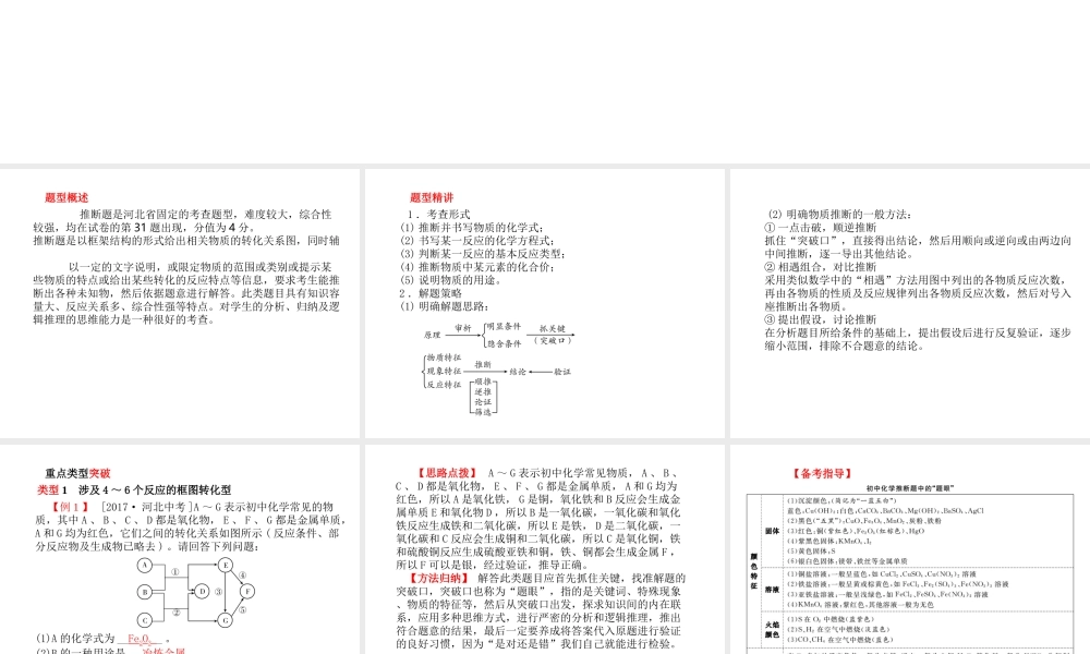 （河北专版）中考化学总复习 第二部分 专题复习 高分保障 专题2 推断题课件 新人教版-新人教版初中九年级全册化学课件