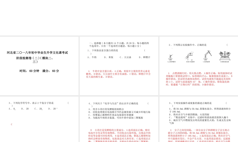 （河北专版）中考化学总复习 第三部分 模拟检测 冲刺中考 阶段检测卷（二）课件 新人教版-新人教版初中九年级全册化学课件