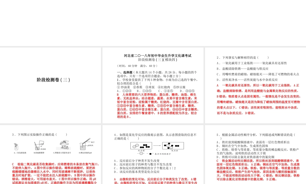 （河北专版）中考化学总复习 第三部分 模拟检测 冲刺中考 阶段检测卷（三）课件 新人教版-新人教版初中九年级全册化学课件