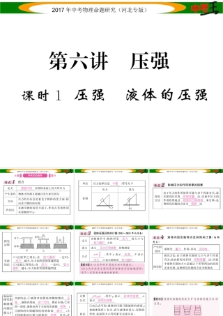 （河北专版）中考物理总复习 第一编 教材知识梳理 第六讲 压强 课时1 压强 液体的压强课件-人教版初中九年级全册物理课件