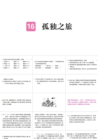 （河南专版）九年级语文上册 第四单元 16 孤独之旅课件 新人教版-新人教版初中九年级上册语文课件