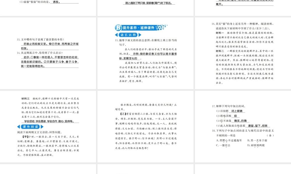 （河南专版）七年级语文上册 第五单元 第18课 狼习题课件 新人教版-新人教版初中七年级上册语文课件