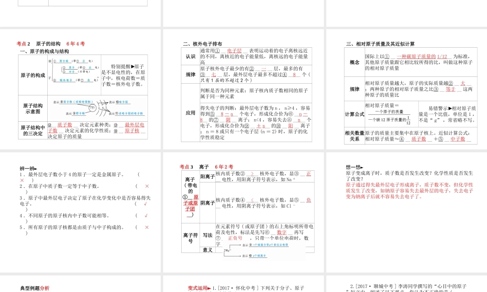 （河北专版）中考化学总复习 第一部分 系统复习 成绩基石 模块二 物质构成的奥秘 主题八 物质的构成课件 新人教版-新人教版初中九年级全册化学课件