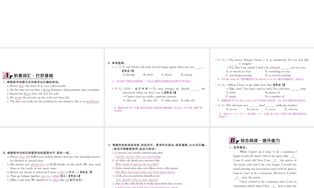 （河北专版）九年级英语全册 Unit 9 I like music that I can dance to（第2课时）习题课件 （新版）人教新目标版-（新版）人教新目标版初中九年级全册英语课件