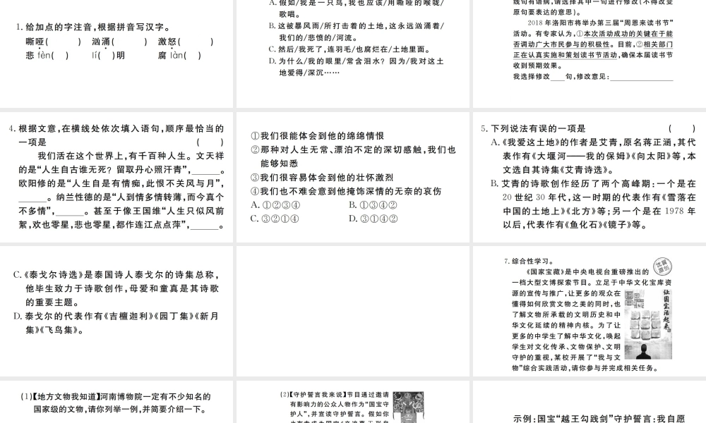 （河南专版）九年级语文上册 第一单元 2 我爱这土地课件 新人教版-新人教版初中九年级上册语文课件