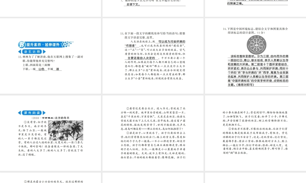 （河南专版）七年级语文上册 第一单元 第2课 济南的冬天习题课件 新人教版-新人教版初中七年级上册语文课件