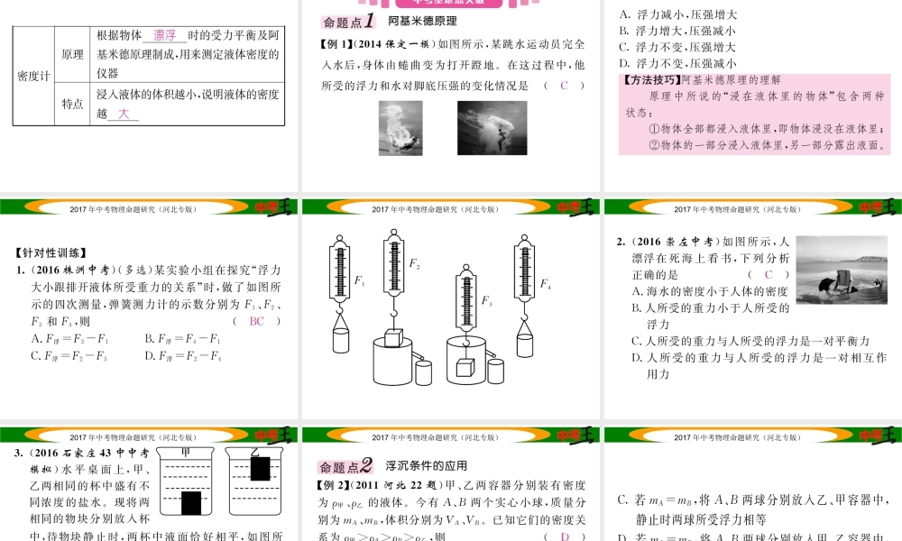 （河北专版）中考物理总复习 第一编 教材知识梳理 第七讲 浮力课件-人教版初中九年级全册物理课件