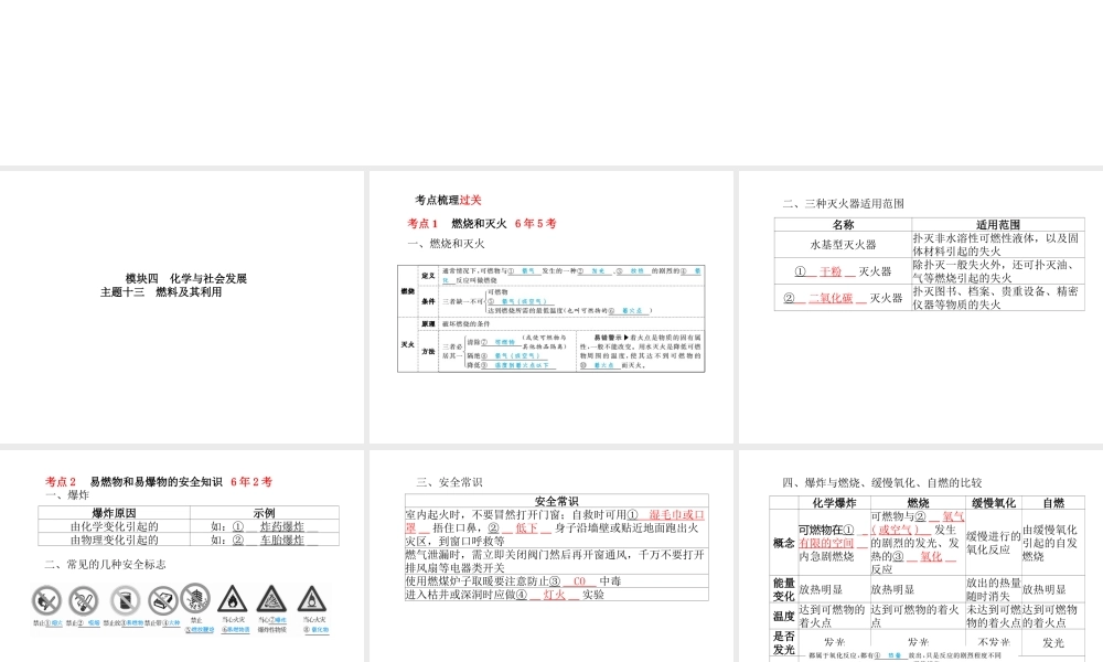 （河北专版）中考化学总复习 第一部分 系统复习 成绩基石 模块四 化学与社会发展 主题十三 燃料及其利用课件 新人教版-新人教版初中九年级全册化学课件