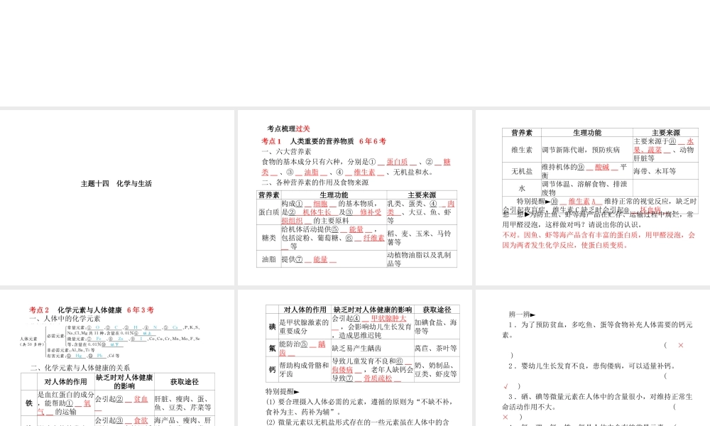（河北专版）中考化学总复习 第一部分 系统复习 成绩基石 模块四 化学与社会发展 主题十四 化学与生活课件 新人教版-新人教版初中九年级全册化学课件