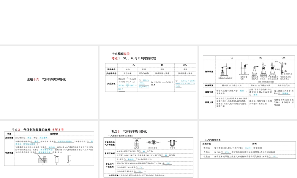 （河北专版）中考化学总复习 第一部分 系统复习 成绩基石 模块五 科学探究 主题十六 气体的制取和净化课件 新人教版-新人教版初中九年级全册化学课件