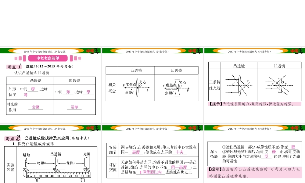 （河北专版）中考物理总复习 第一编 教材知识梳理 第三讲 透镜及其应用课件-人教版初中九年级全册物理课件